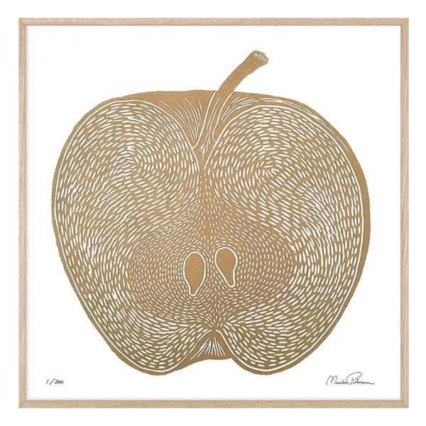 Druck Offener Apfel - gold/wei 30 x 40 cm