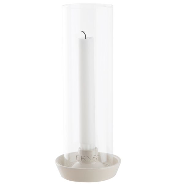 Kerzenhalter für Stabkerzen mit Glaszylinder - weiß