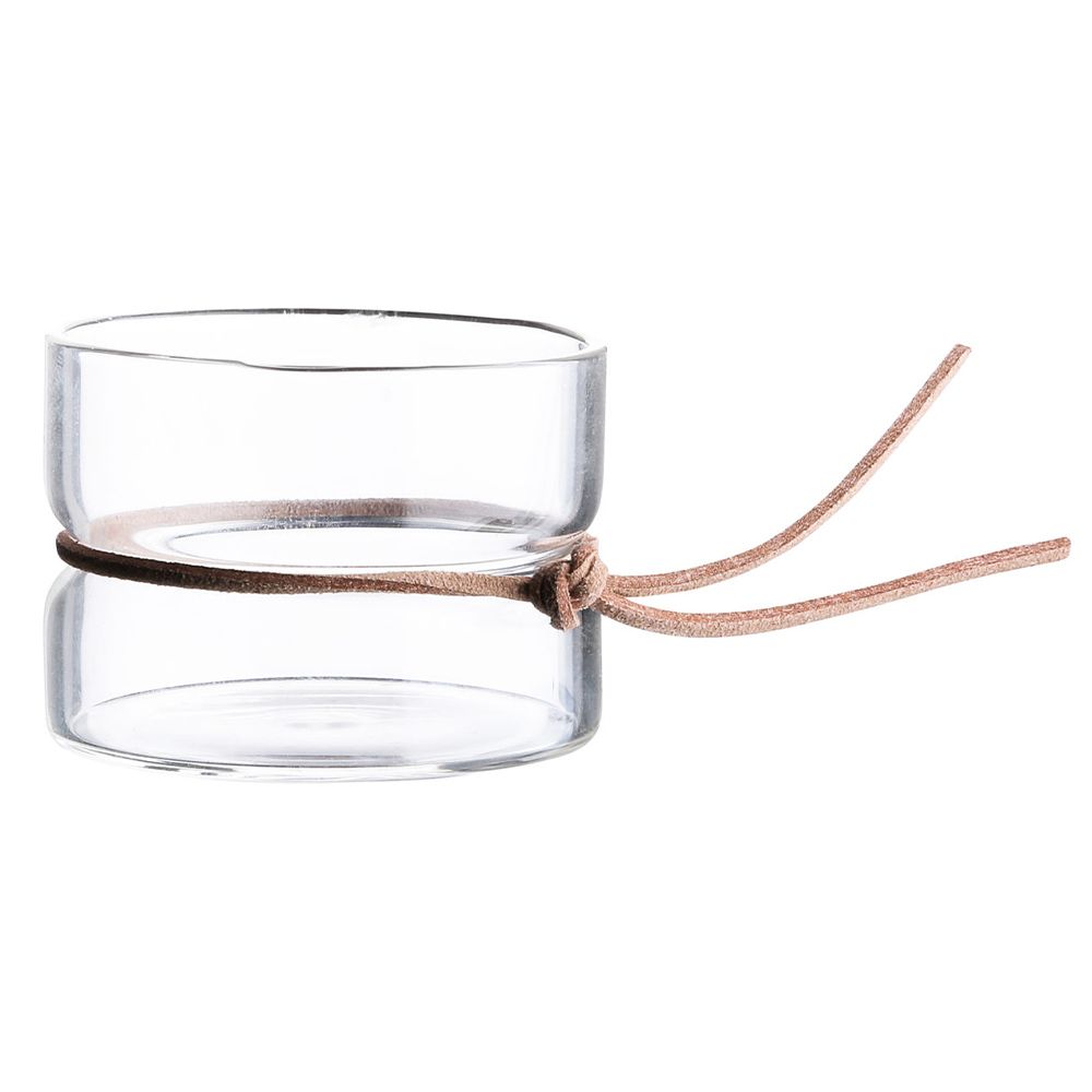 Vase/Kerzenglas mit Lederband - h 6 cm